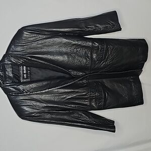 Luis Alvear Vintage 100% genuine soft leather black long one button jacket sz S